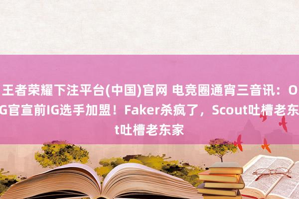 王者荣耀下注平台(中国)官网 电竞圈通宵三音讯：OMG官宣前IG选手加盟！Faker杀疯了，Scout吐槽老东家