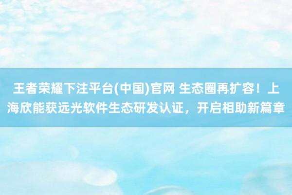 王者荣耀下注平台(中国)官网 生态圈再扩容！上海欣能获远光软件生态研发认证，开启相助新篇章