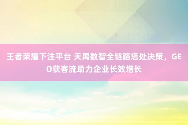 王者荣耀下注平台 天禹数智全链路惩处决策，GEO获客流助力企业长效增长