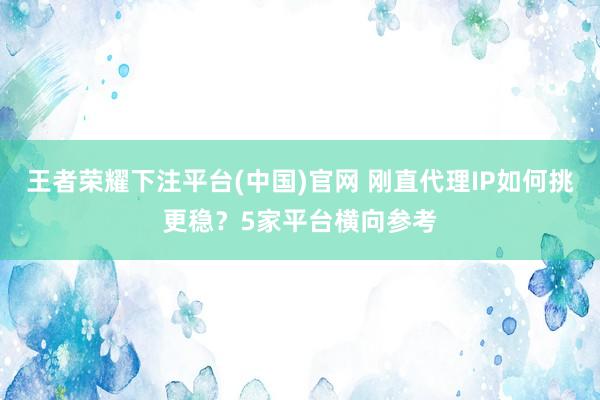 王者荣耀下注平台(中国)官网 刚直代理IP如何挑更稳？5家平台横向参考