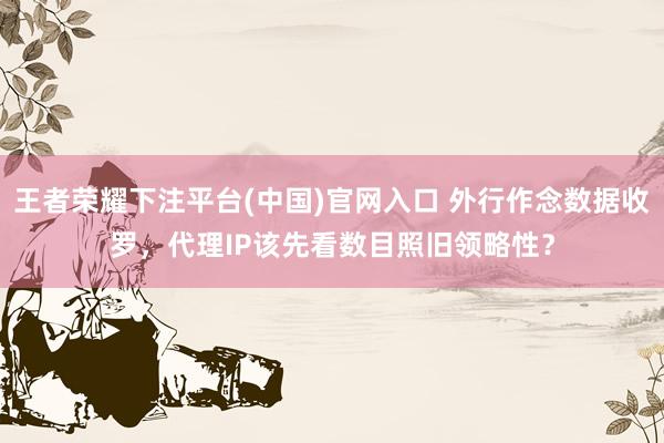 王者荣耀下注平台(中国)官网入口 外行作念数据收罗，代理IP该先看数目照旧领略性？