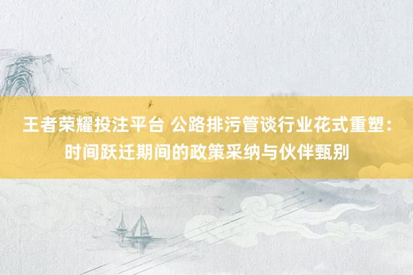 王者荣耀投注平台 公路排污管谈行业花式重塑：时间跃迁期间的政策采纳与伙伴甄别