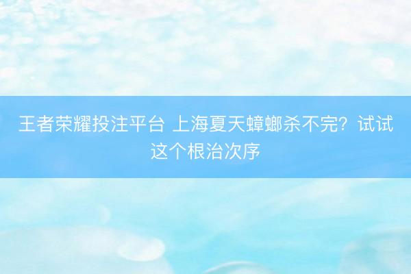 王者荣耀投注平台 上海夏天蟑螂杀不完？试试这个根治次序
